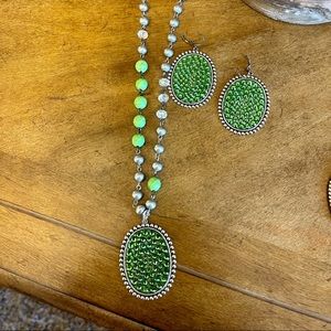 Pink Panache Green Earrings and Necklace Set